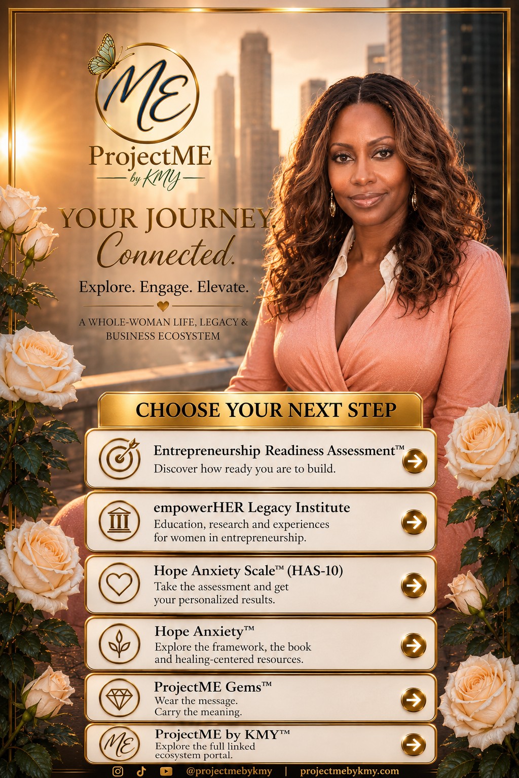 ProjectME by KMY — Your Journey, Connected. Explore, Engage, Elevate. A whole-woman life, legacy and business ecosystem.